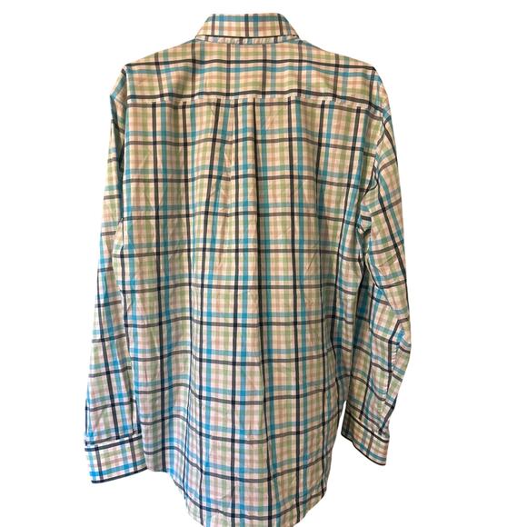 Peter Millar Crown Ease Long Sleeve Button Down Blue/Green Plaid Shirt Large - Picture 4 of 5